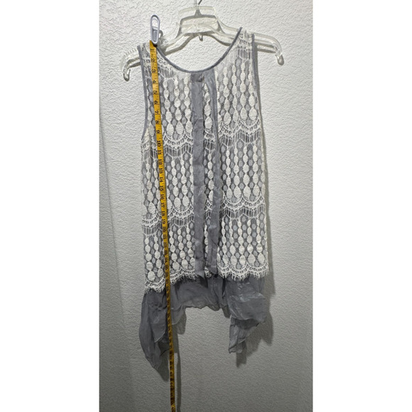 A'Reve Women's Tank Top Sz L Sliver White Sheer Lace Fairy Grunge BOHO - Picture 10 of 11
